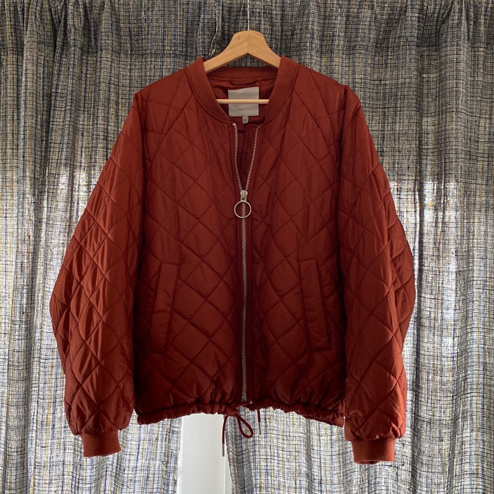 Copper quilted bomber style jacket.